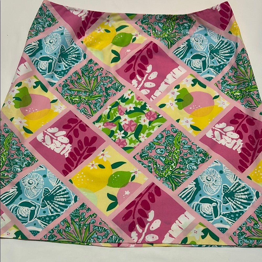 Lilly Pulitzer Colorful Patchwork Lemon Pattern Skirt Cotton size 8
